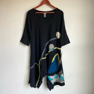 NWT Cotton Ways 100% Gauze Asymmetrical Hem Abstract Patchwork Tunic Dress